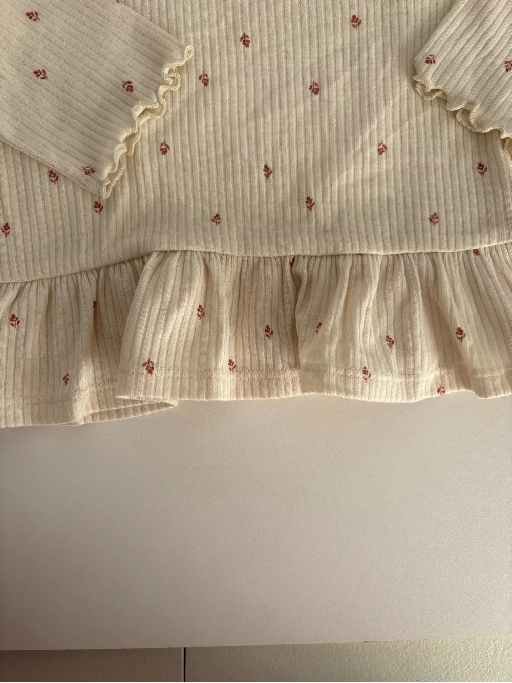 Carter's Cream Ribbed Pajama Set with Pink Dot Floral 12m